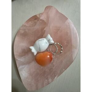 Polished Rose Quartz Leaf Shaped Crystal Dish
